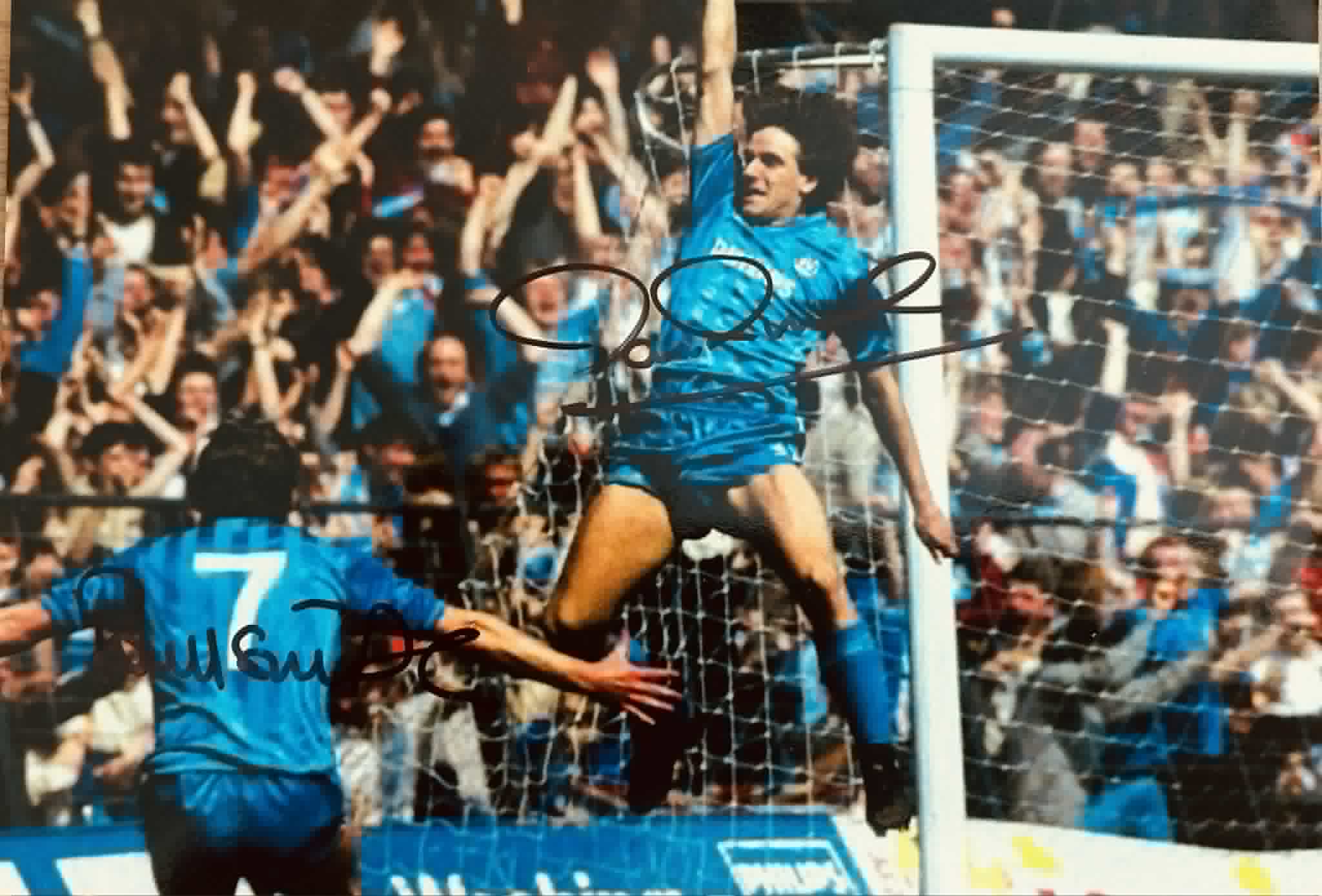 David Phillips - Paul Simpson Dual-Signed A5 Photograph – Charlton 1985 Promotion Day